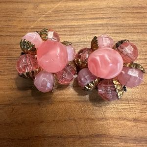 Vintage Pink Bead  clip on Earings